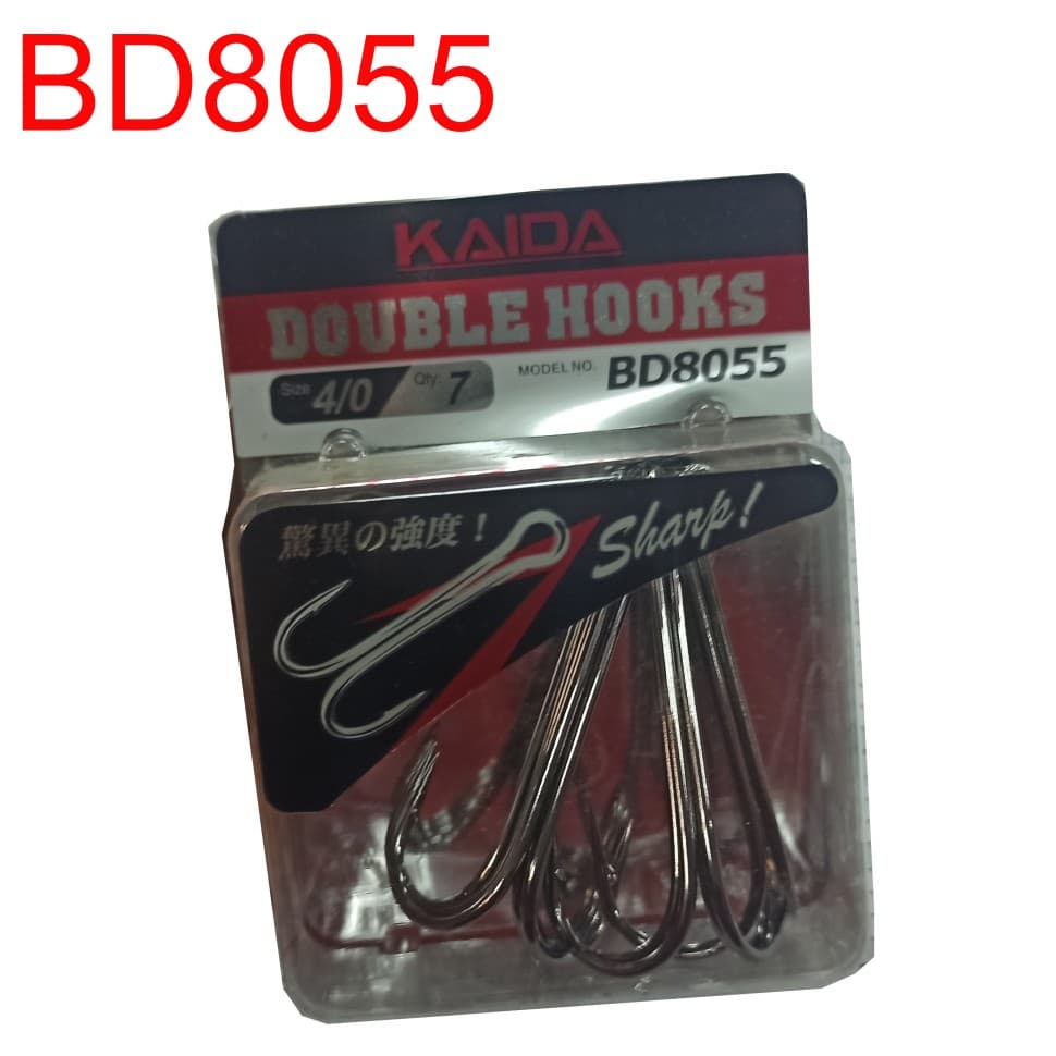 Крючки двойные Kaida BD8055 Double Hooks размер 1 / 0, 3,5см, 10 штук в коробке