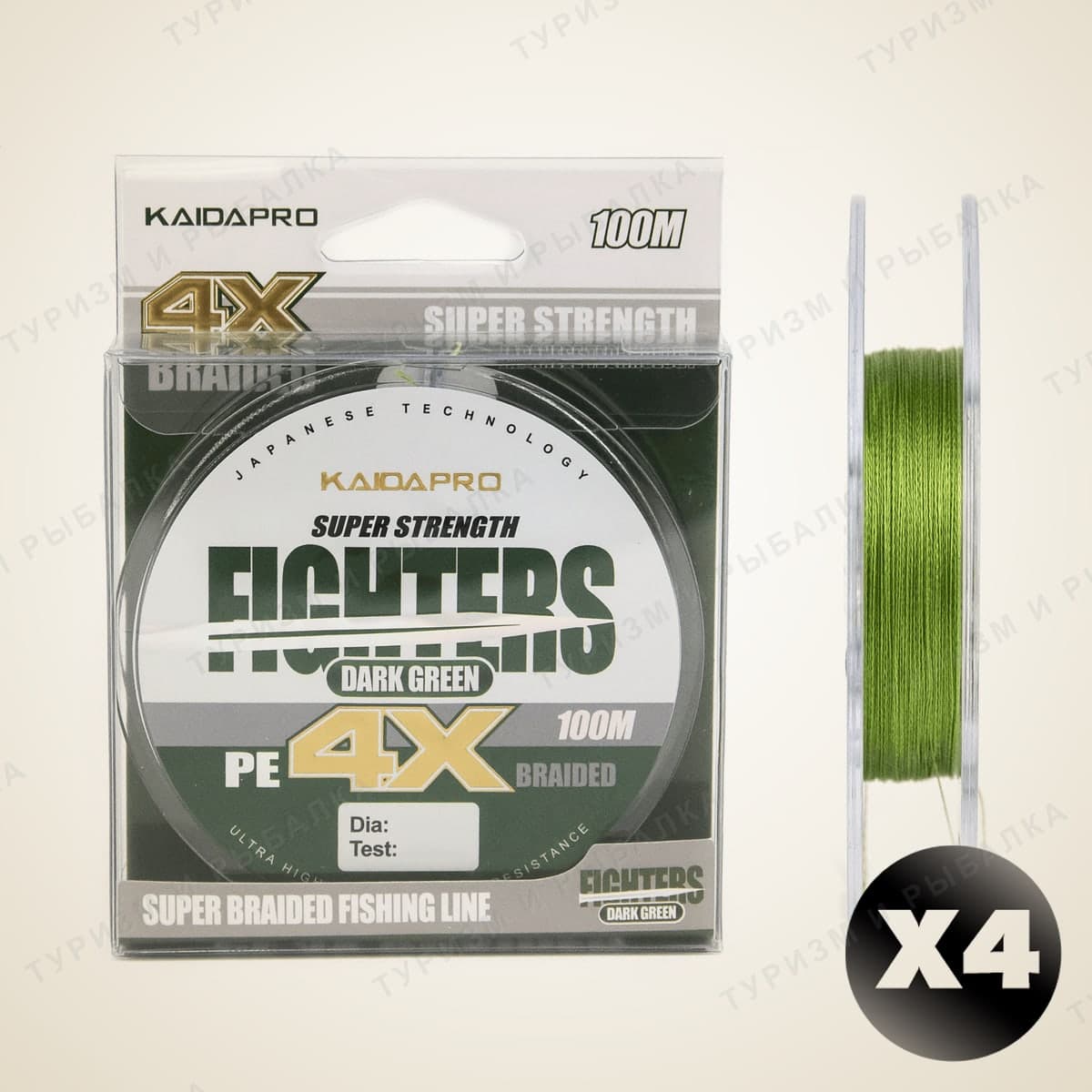 Плетенка FIGHTERS DARK GREEN 4X PX402-25 зеленый 100м 0,25мм 19,92кг